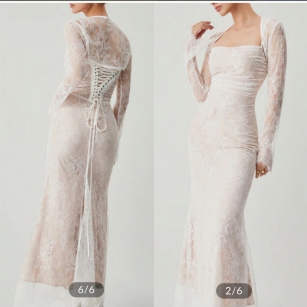 Commense Lace Long Sleeve Dress in Cream